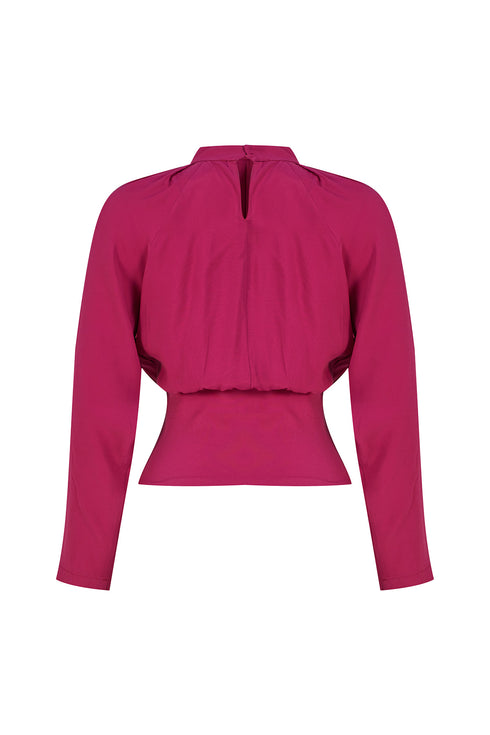 Dark fuchsia pleat detailed blouse