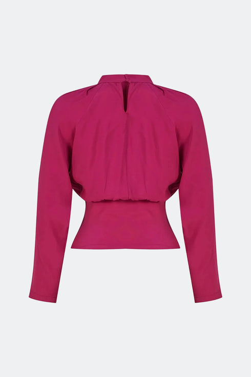 Dark fuchsia pleat detailed blouse