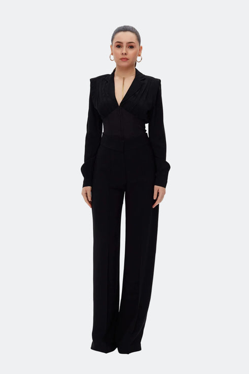 Black Pleated Corset Blouse