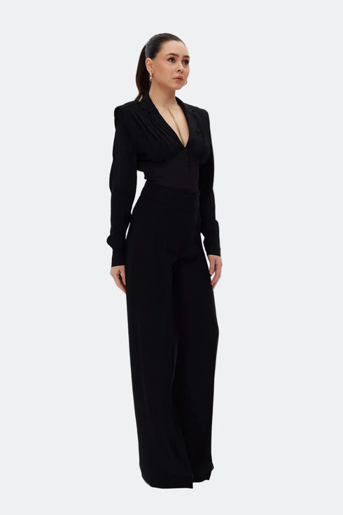 Black Pleated Corset Blouse