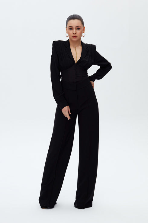 Black Pleated Corset Blouse