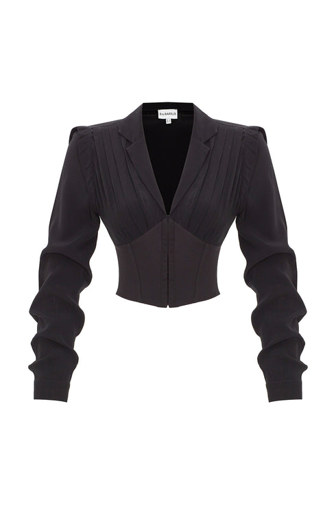 Black Pleated Corset Blouse