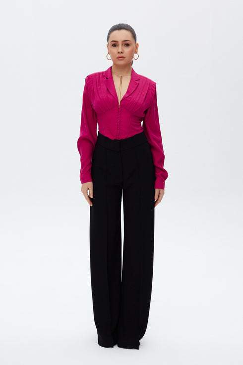 Raspberry Pleated Corset Blouse