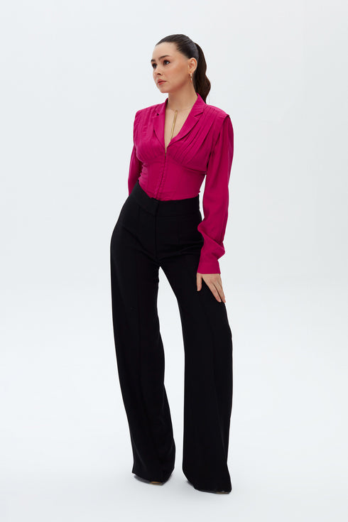 Raspberry Pleated Corset Blouse