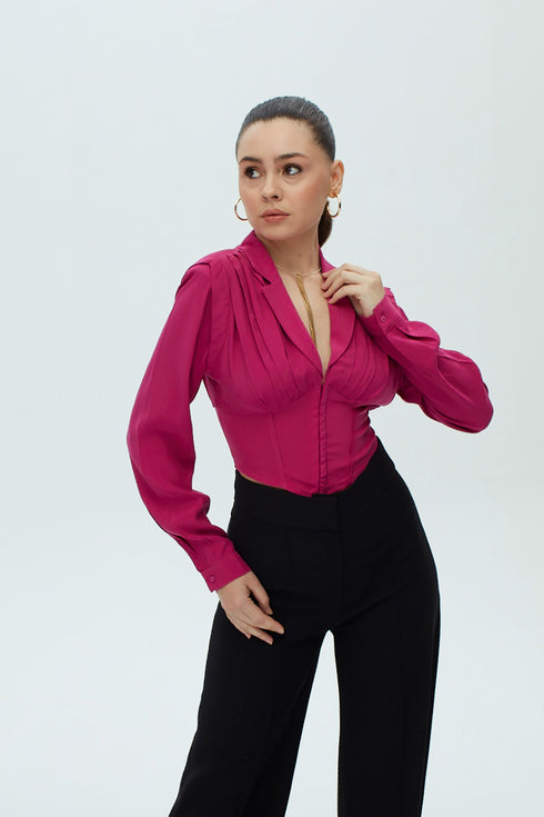 Raspberry Pleated Corset Blouse