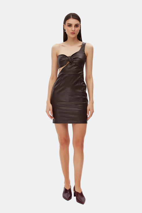 Bistre cut out vegan leather mini dress