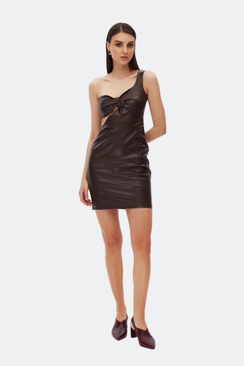 Bistre cut out vegan leather mini dress