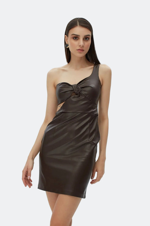 Bistre cut out vegan leather mini dress