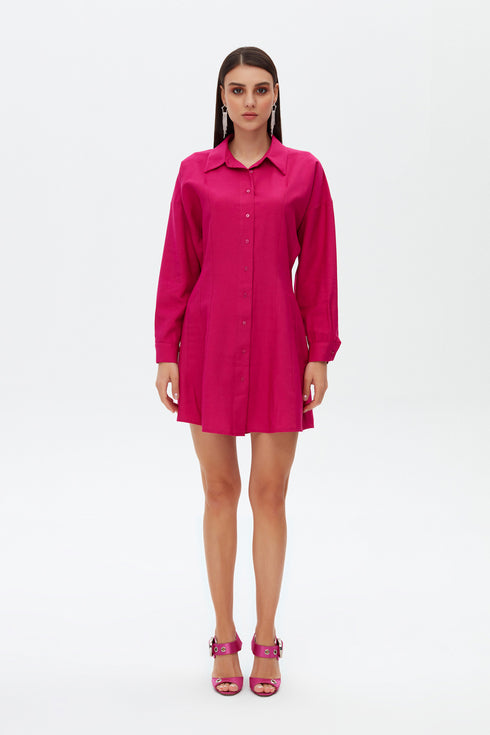 Fuchsia shirt mini dress