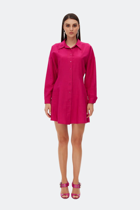 Fuchsia shirt mini dress