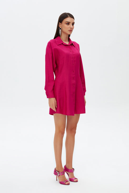 Fuchsia shirt mini dress