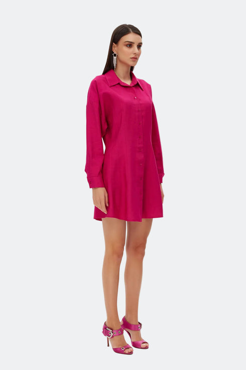 Fuchsia shirt mini dress