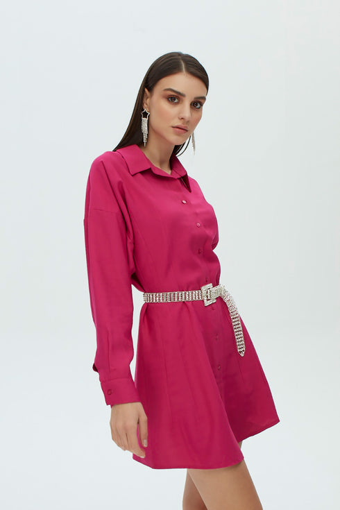 Fuchsia shirt mini dress