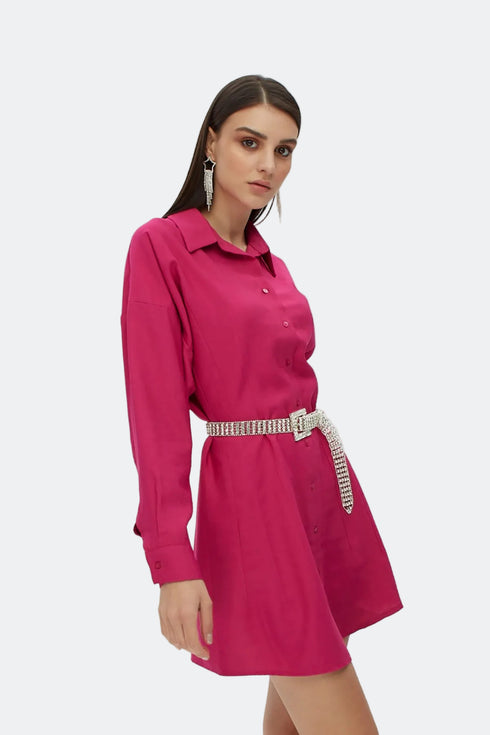 Fuchsia shirt mini dress