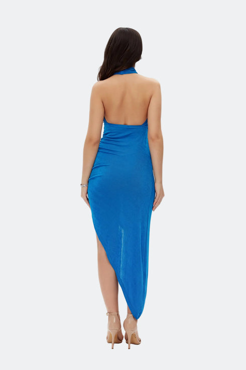 Cross Halter Side Drape Dress