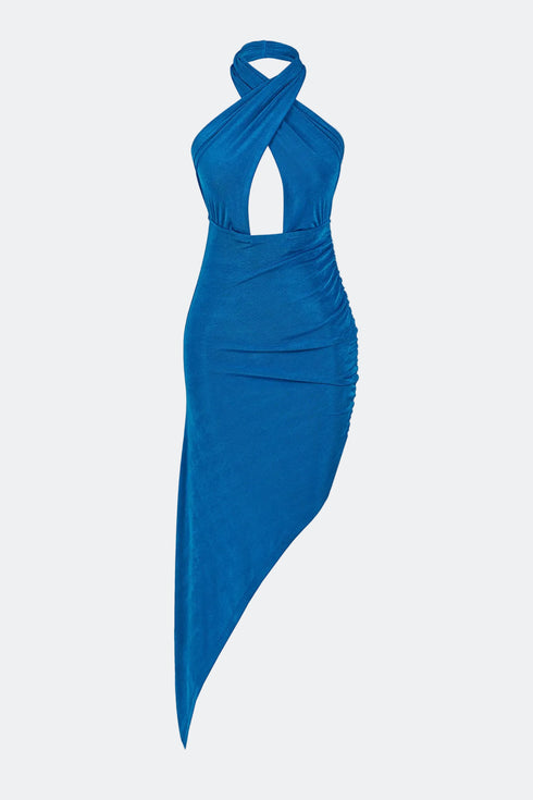 Cross Halter Side Drape Dress