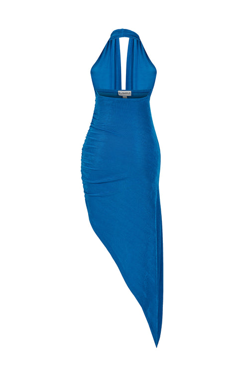 Cross Halter Side Drape Dress