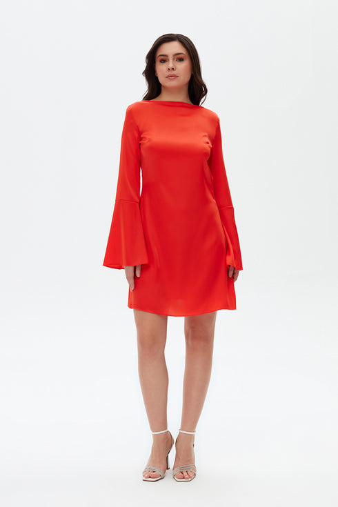 Back Detailed Mini Satin Dress