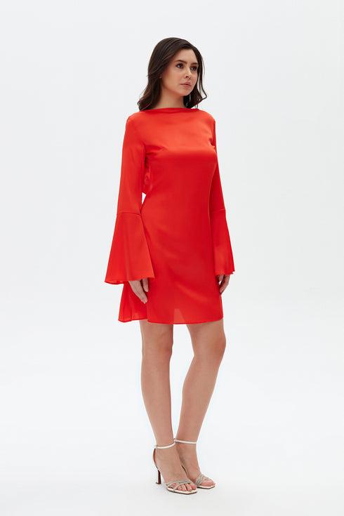 Back Detailed Mini Satin Dress