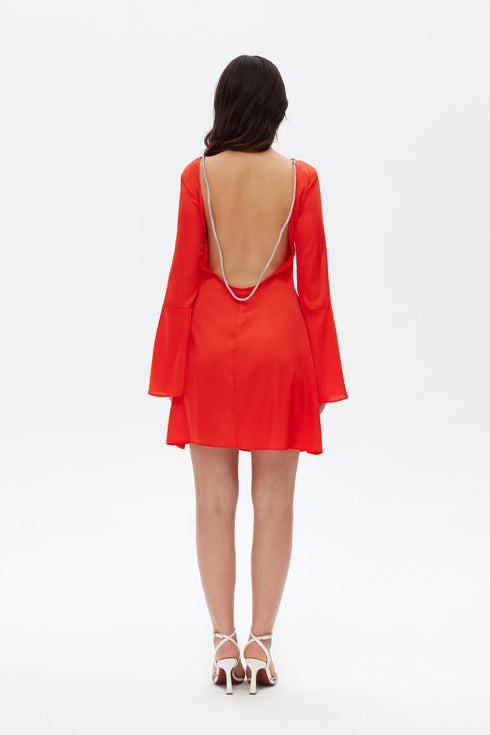 Back Detailed Mini Satin Dress