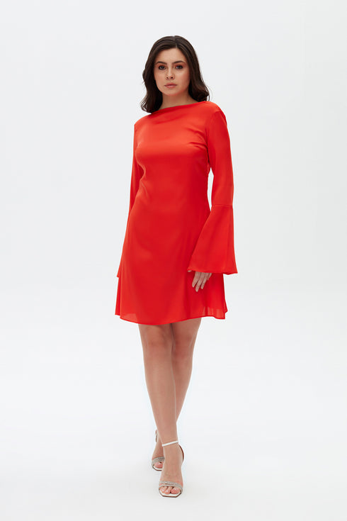 Back Detailed Mini Satin Dress