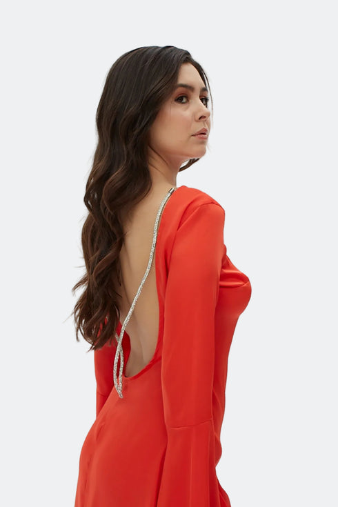 Back Detailed Mini Satin Dress