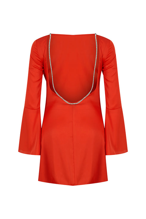 Back Detailed Mini Satin Dress