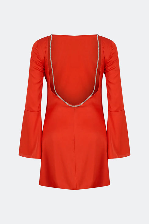 Back Detailed Mini Satin Dress