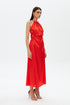 Safety Orange Chain Detailed Satin Dress