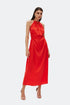 Safety Orange Chain Detailed Satin Dress