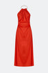 Safety Orange Chain Detailed Satin Dress