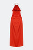 Safety Orange Chain Detailed Satin Dress