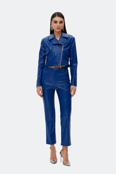 Egyptıan blue zipper detailed crop jacket