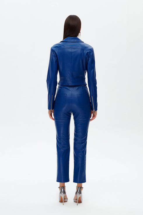 Egyptıan blue zipper detailed crop jacket