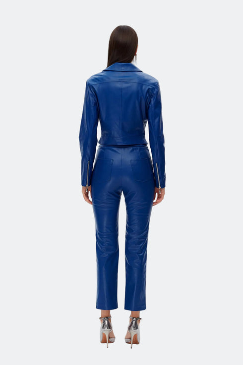 Egyptıan blue zipper detailed crop jacket