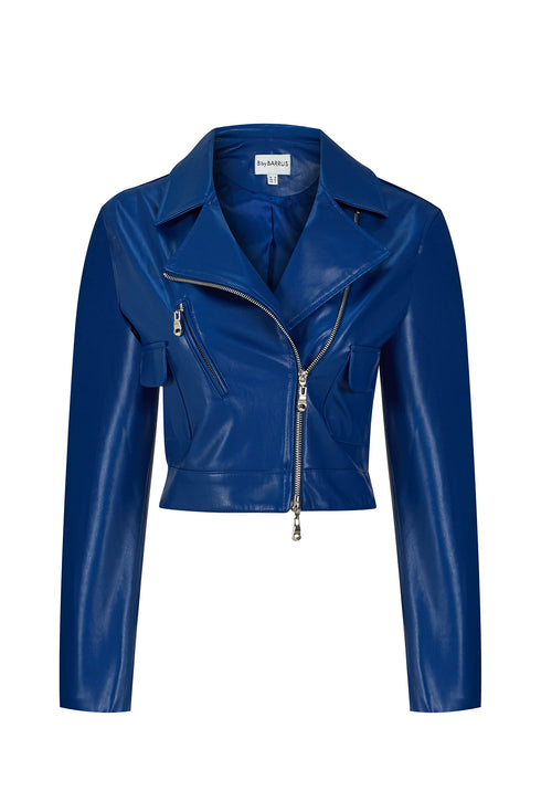Egyptıan blue zipper detailed crop jacket