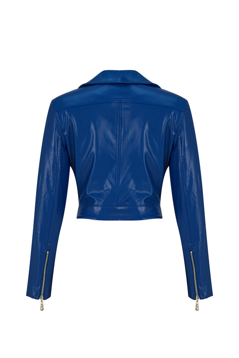 Egyptıan blue zipper detailed crop jacket