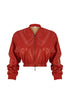 Firebrick vegan leather bomber crop jacket