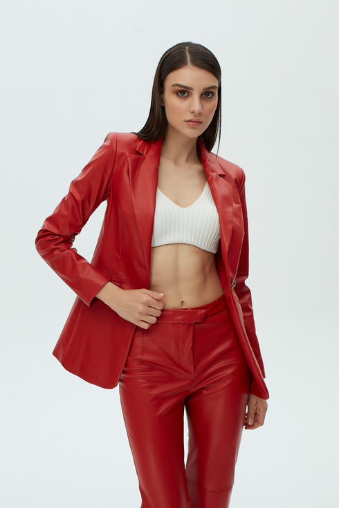 Firebrick vegan leather jacket