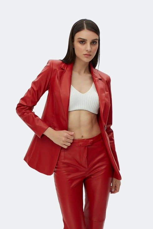 Firebrick vegan leather jacket