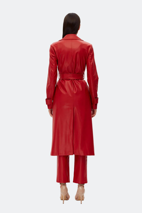 Firebrick vegan leather long jacket