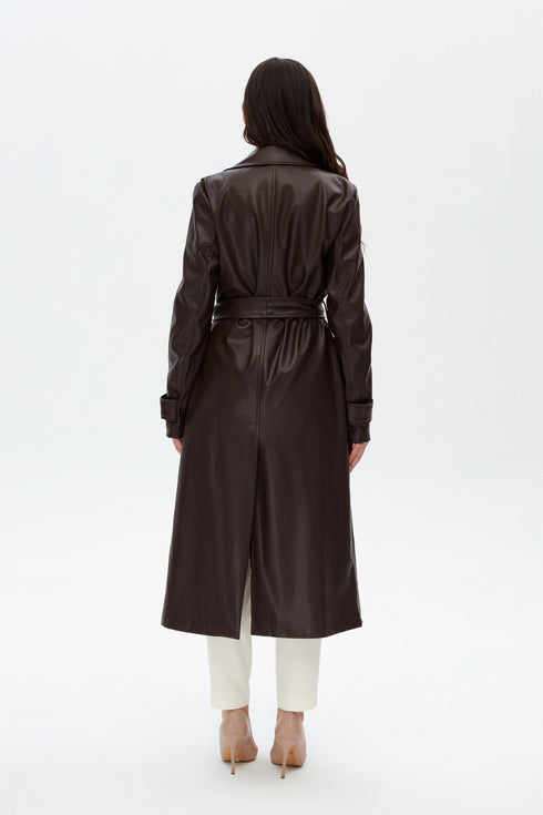 Bistre vegan leather long jacket