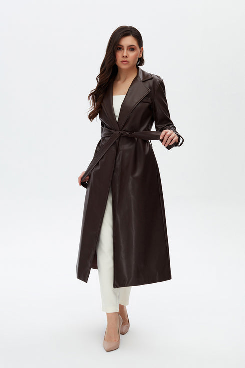 Bistre vegan leather long jacket