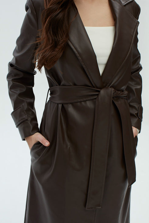Bistre vegan leather long jacket