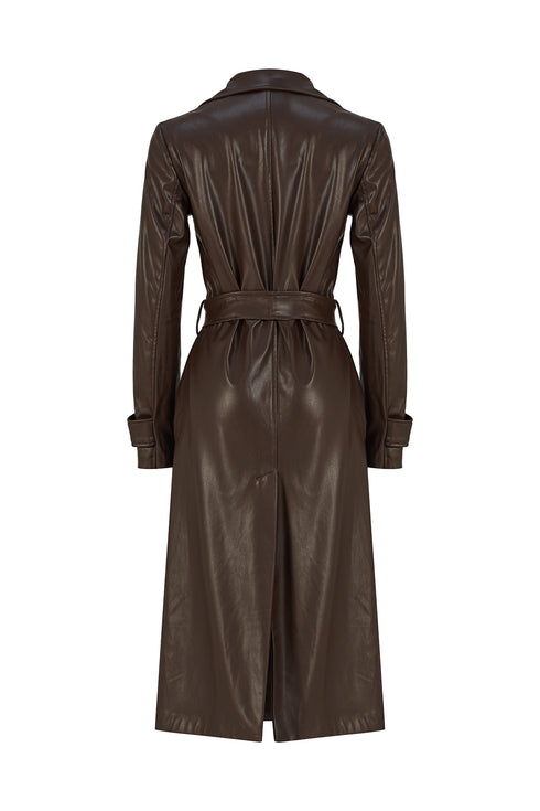 Bistre vegan leather long jacket