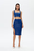 Egyptian blue slit detailed vegan leather skirt
