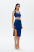 Egyptian blue slit detailed vegan leather skirt