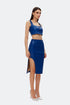 Egyptian blue slit detailed vegan leather skirt