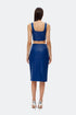 Egyptian blue slit detailed vegan leather skirt