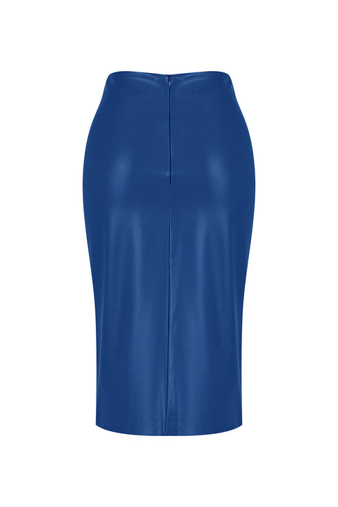 Egyptian blue slit detailed vegan leather skirt